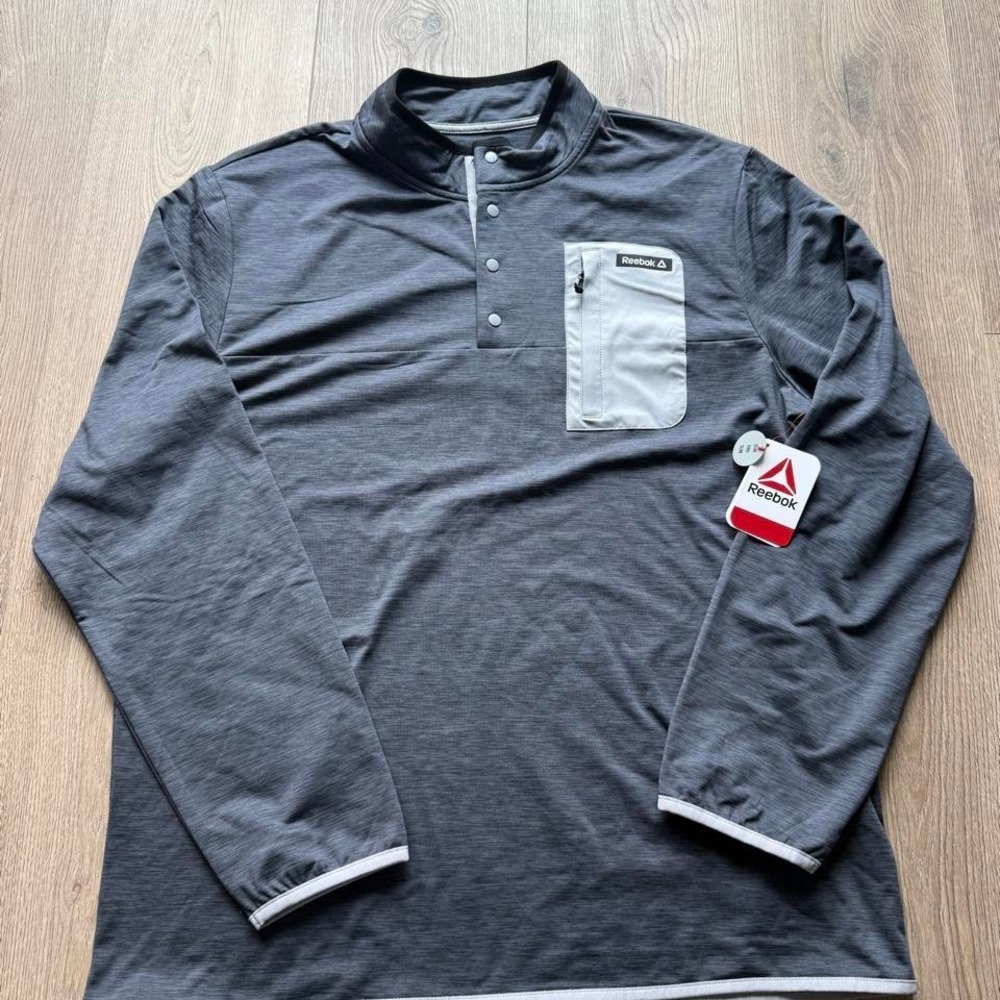 Reebok NWT XL Gray Long Sleeve‎ Performance Pullover Snap Neck Shirt